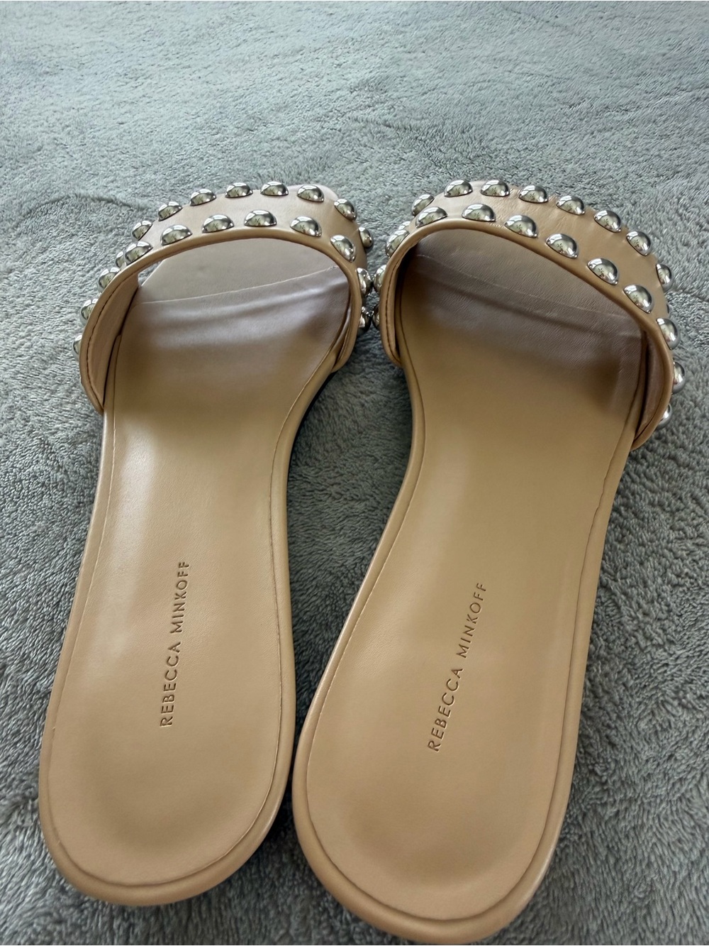 Rebecca Minkoff Nude Studded Slide Sandals - Picture 3 of 4